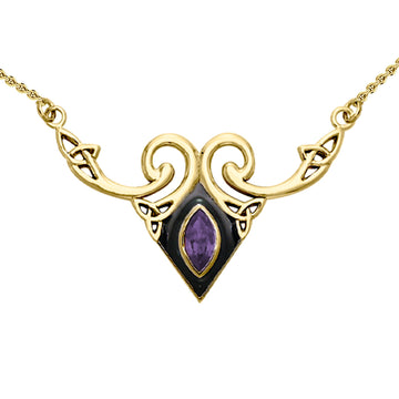 A gift of the world Solid Yellow Gold Celtic Triquetra Necklace with Gemstone GNC159